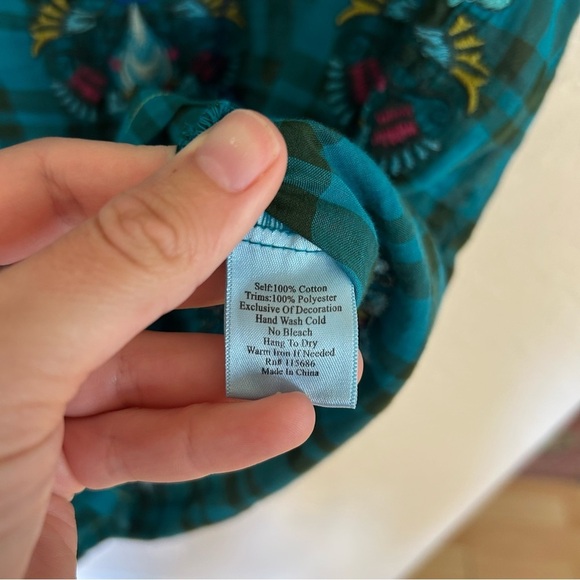 Johnny Was 3J Workshop Small Teal Plaid Embroidered Tunic Top Boho Hippie - Picture 4 of 11